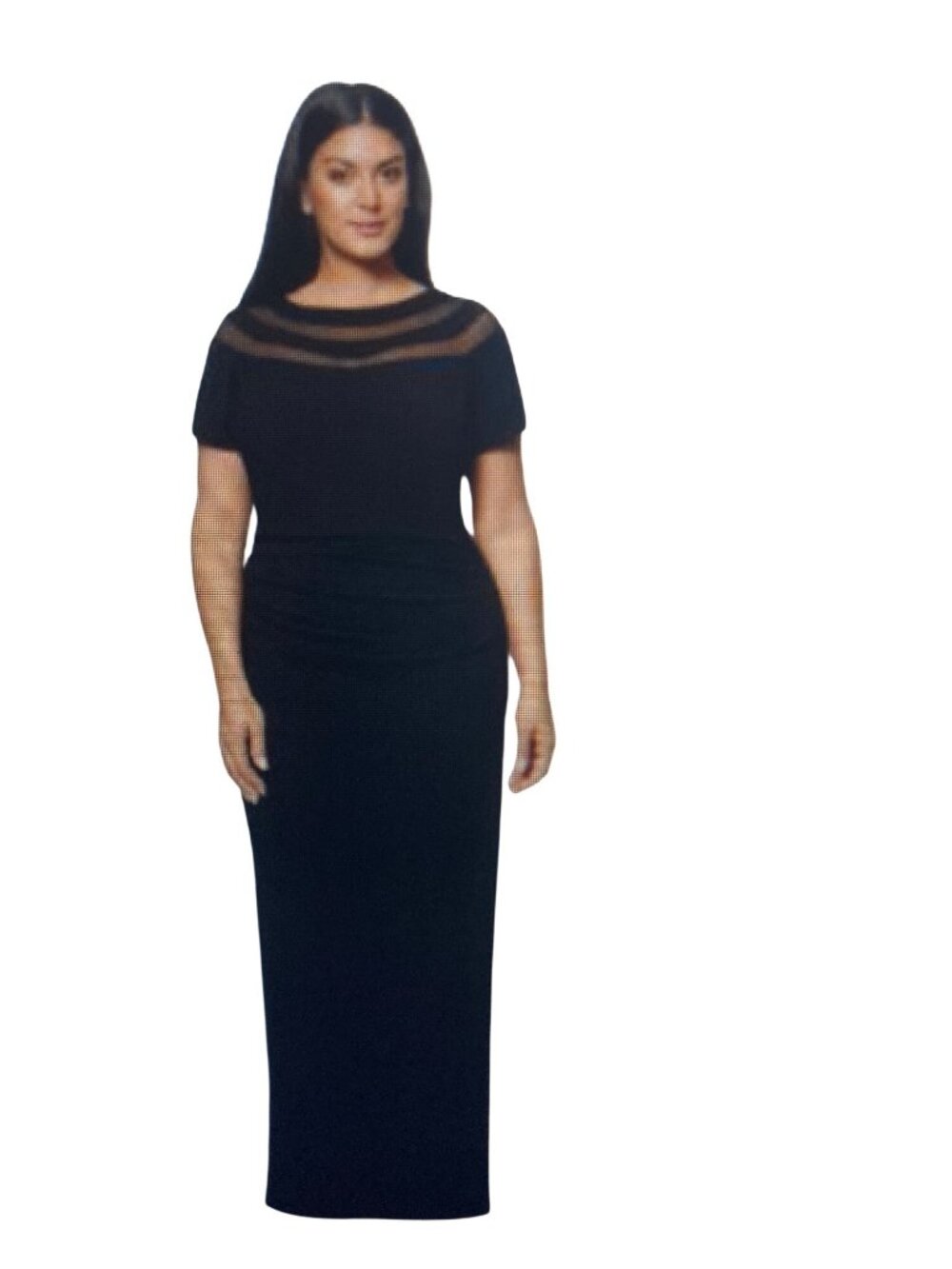 XSCAPE  Plus Size Illusion Boat-Neck Short-Sleeve Gown 14W  NWT